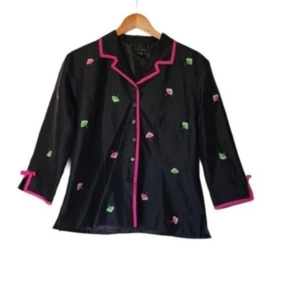 Silkland Silk Black Emroidered Umbrella Jacket 8